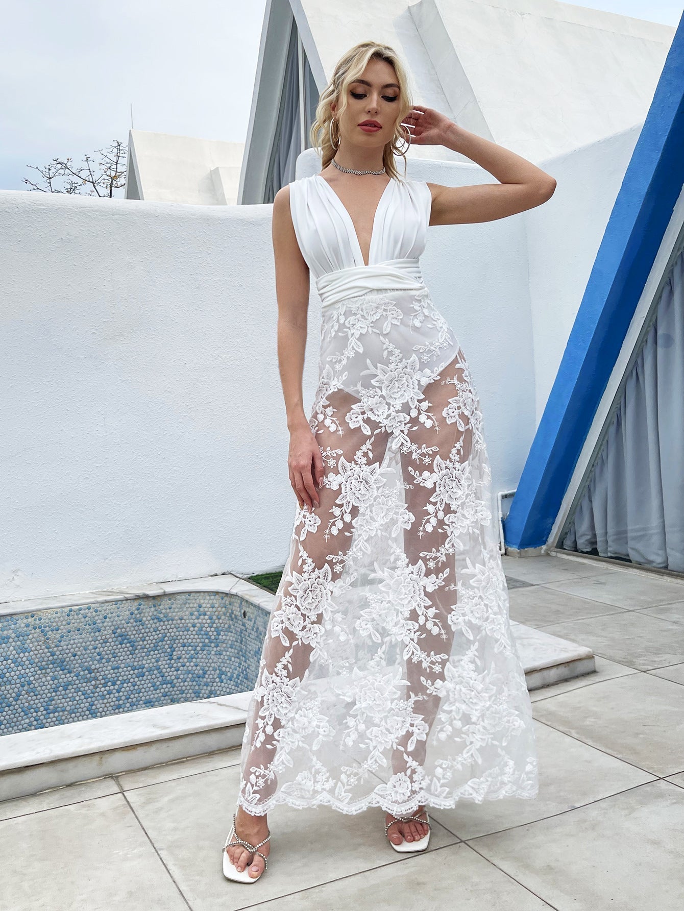 Sexy Printed Mesh Cut-out One-piece Suit