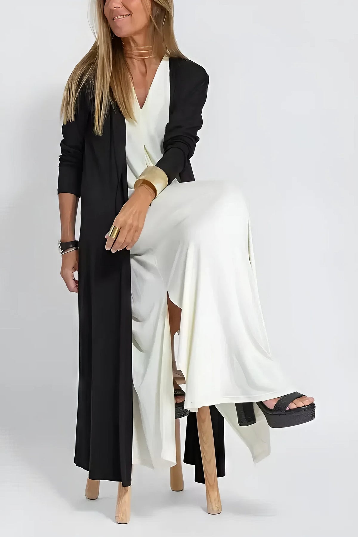 V-Neck Sleeveless Pleated Front Draped Relaxed Maxi Dress