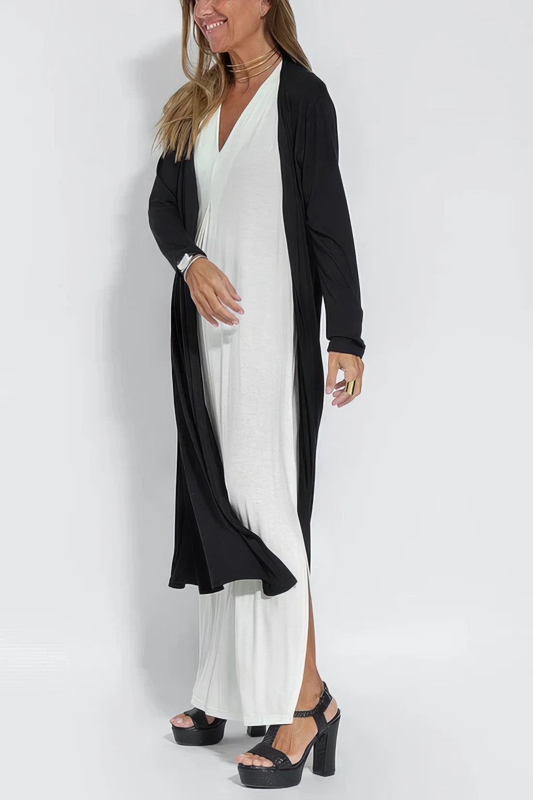 V-Neck Sleeveless Pleated Front Draped Relaxed Maxi Dress