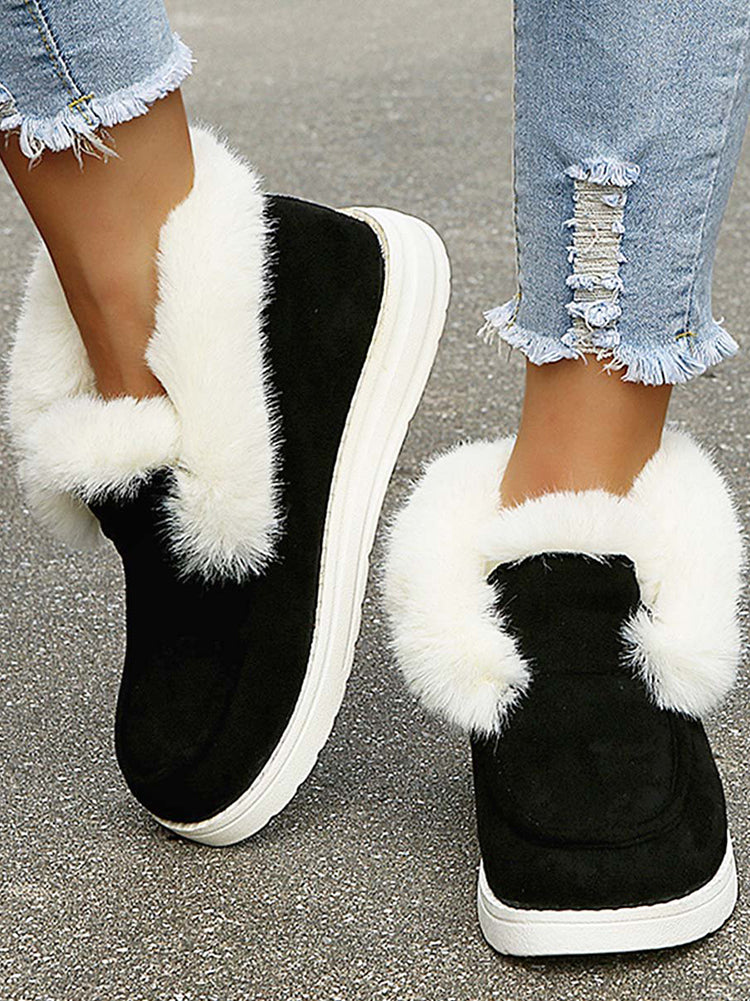 Faux Fur Trim Suede Slip On Ankle Snow Boots