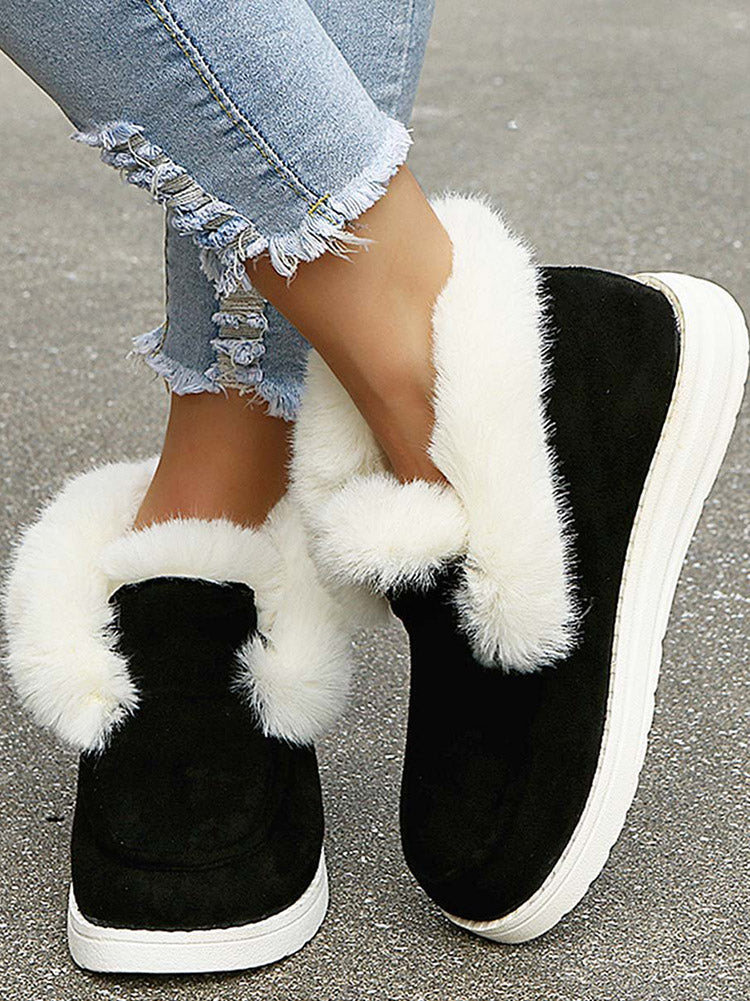Faux Fur Trim Suede Slip On Ankle Snow Boots