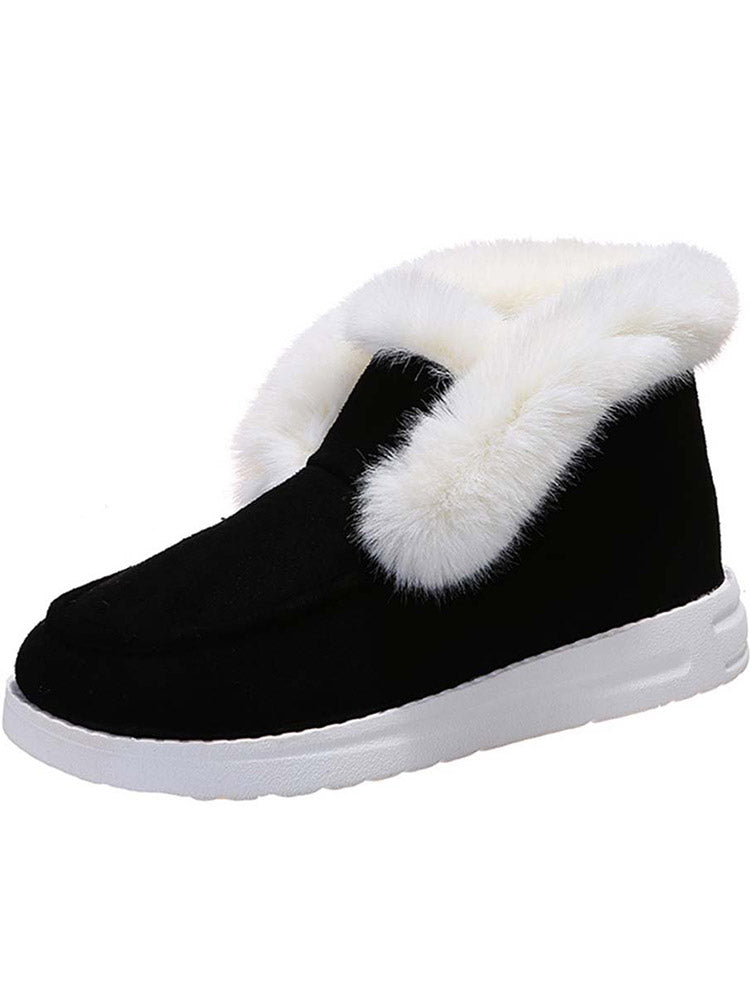 Faux Fur Trim Suede Slip On Ankle Snow Boots