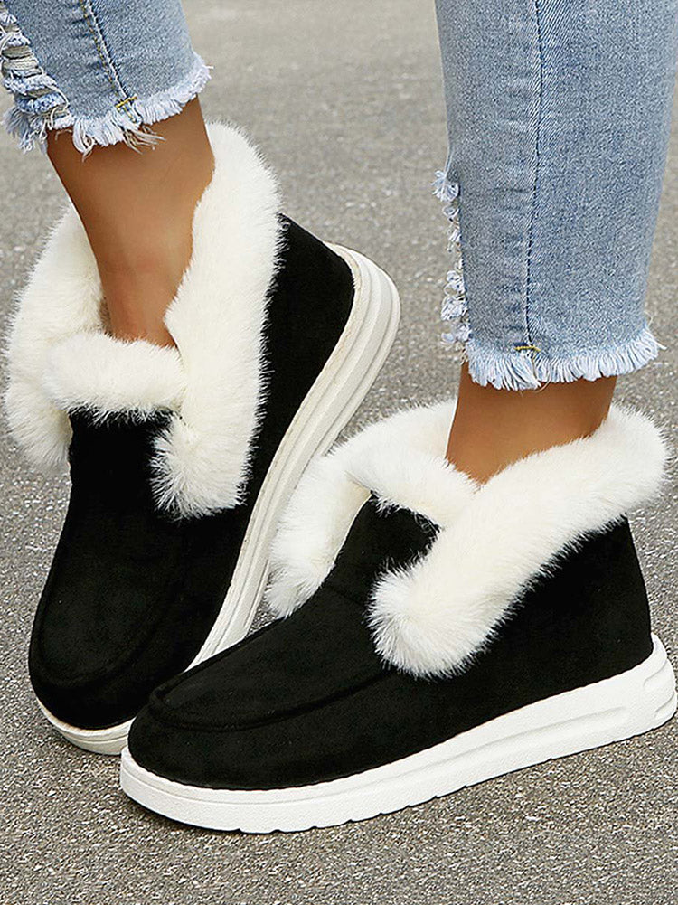 Faux Fur Trim Suede Slip On Ankle Snow Boots
