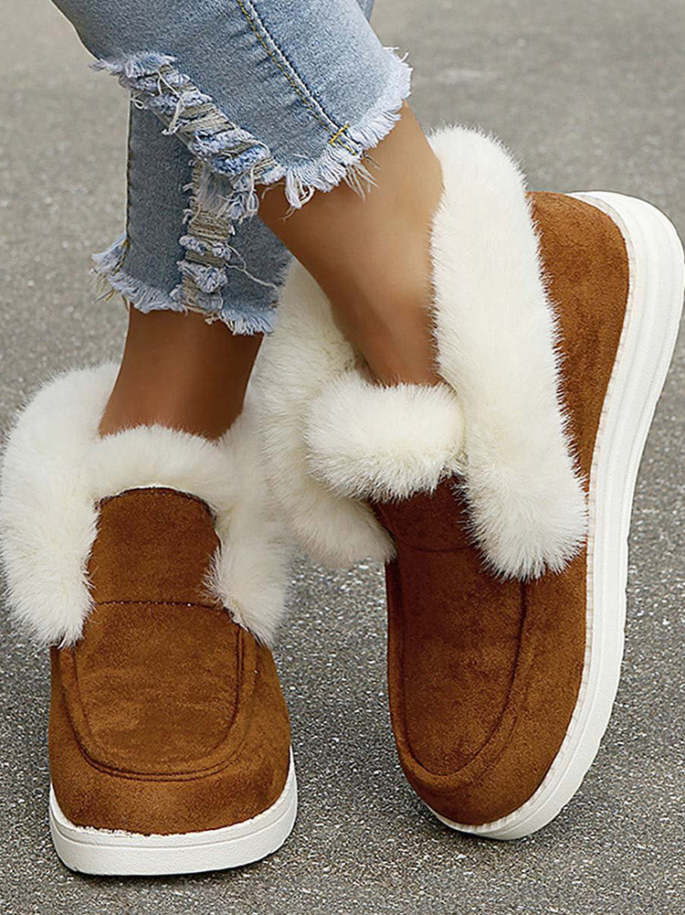 Faux Fur Trim Suede Slip On Ankle Snow Boots