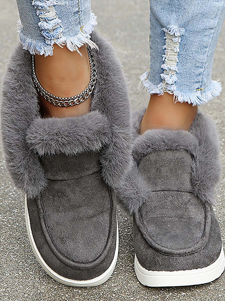 Faux Fur Trim Suede Slip On Ankle Snow Boots
