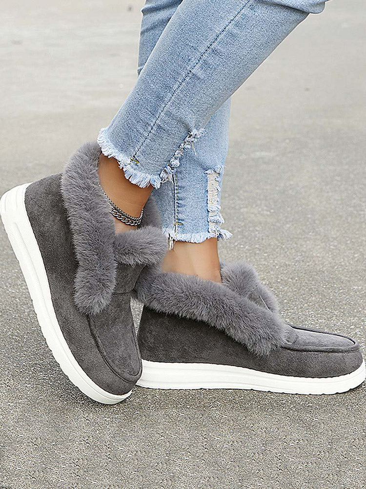 Faux Fur Trim Suede Slip On Ankle Snow Boots