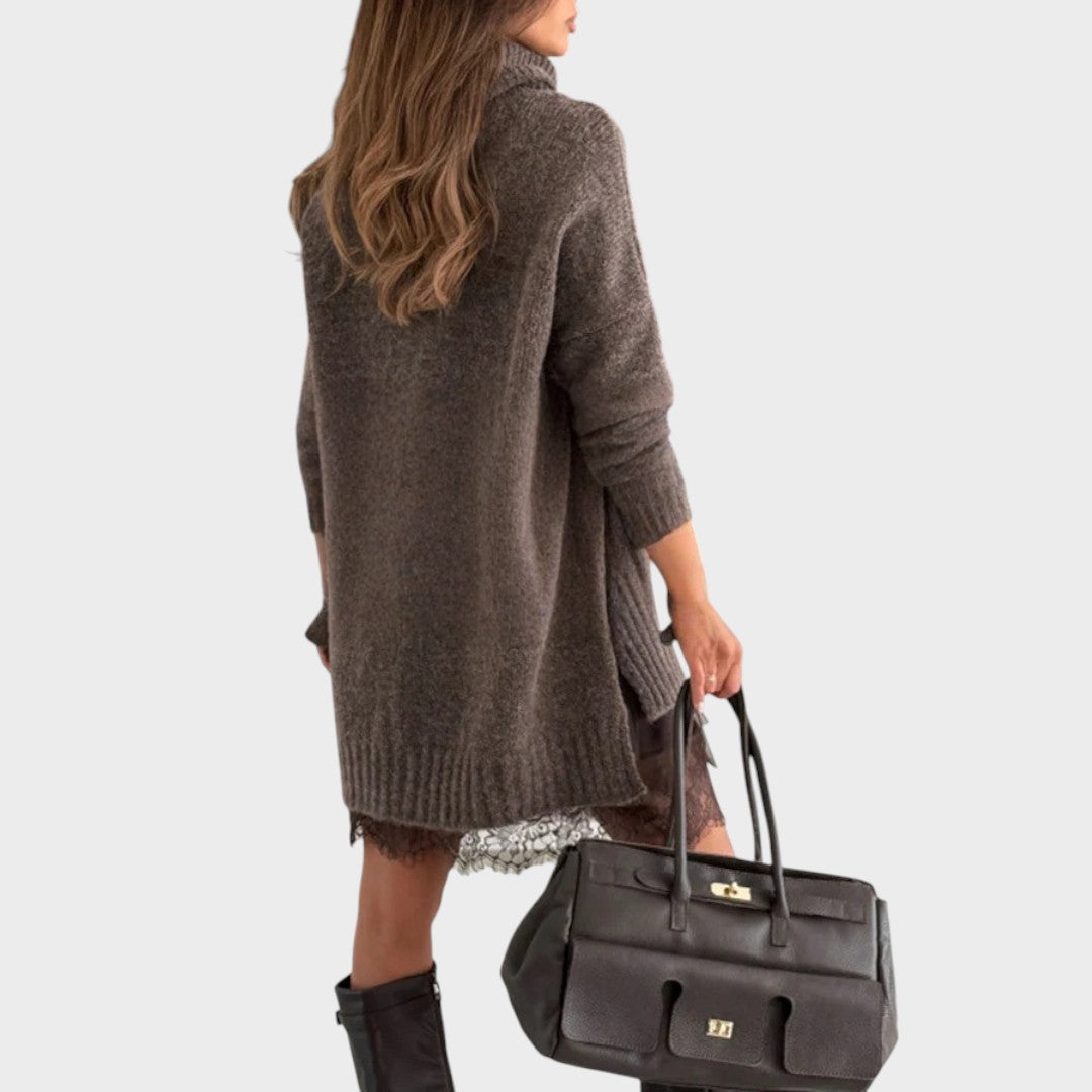 Turtleneck Oversized Knit Sweater Lace Trim Slip Dress Set 6