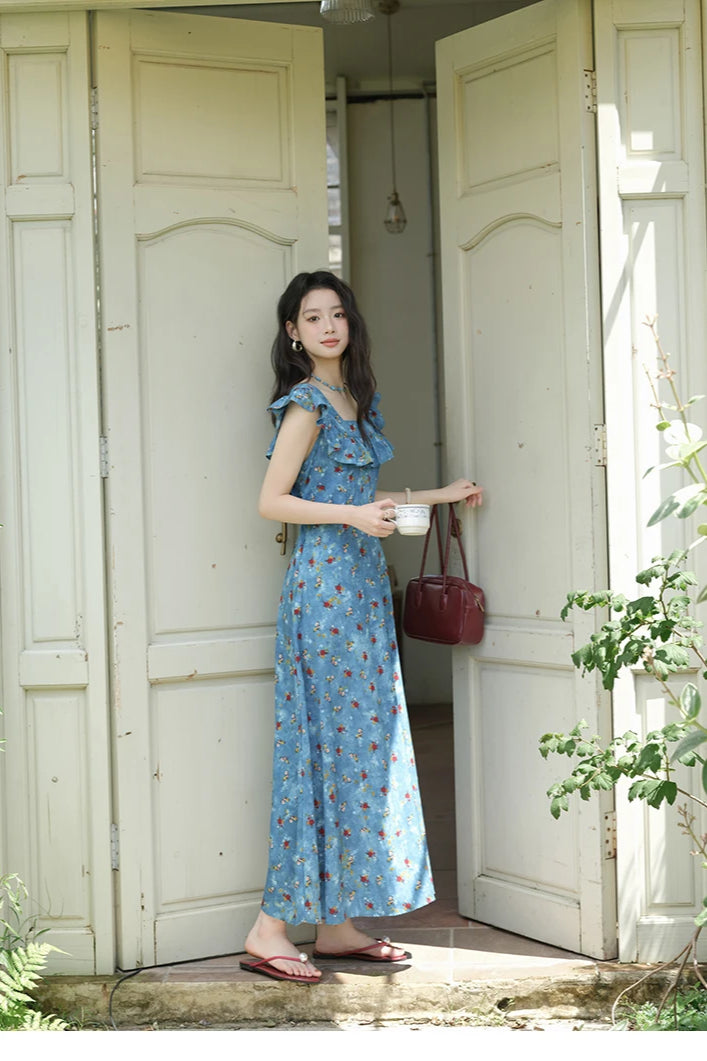 VNeck Ruffled Midi Floral Dress
