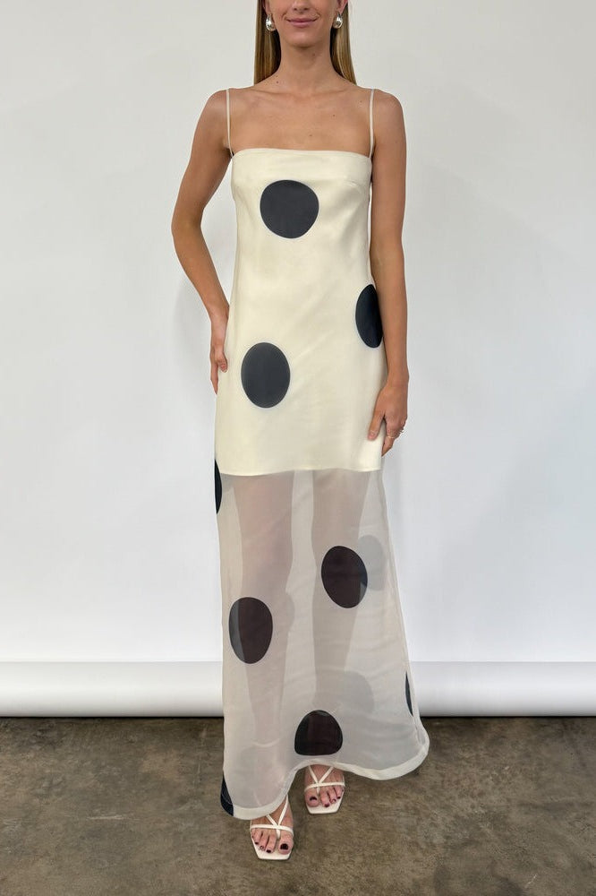 White Polka Dot Bodycon Cami Maxi With Side Slit Dress 2