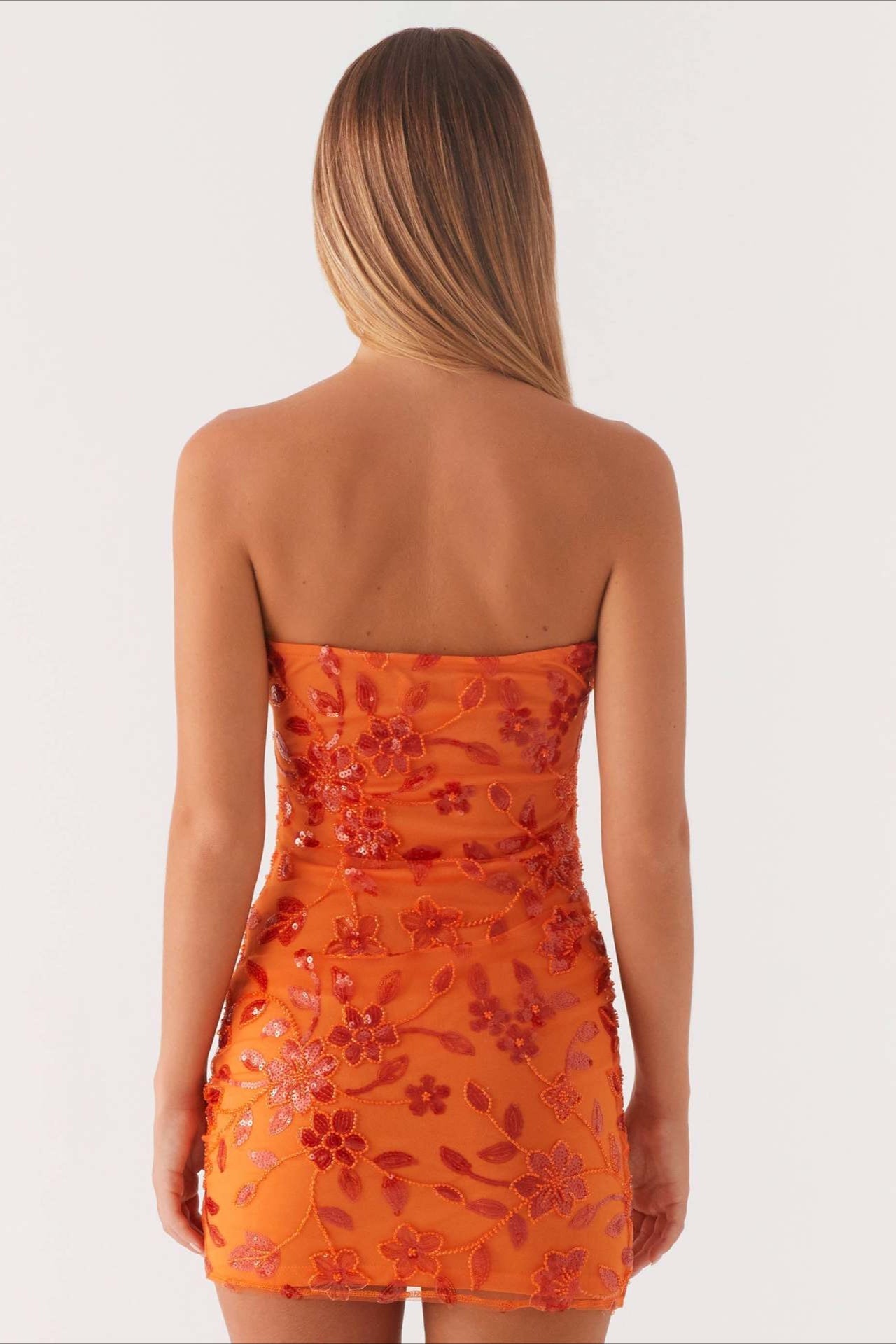 Strapless Sequin Floral Embroidered Mesh Bodycon Mini Dress 2