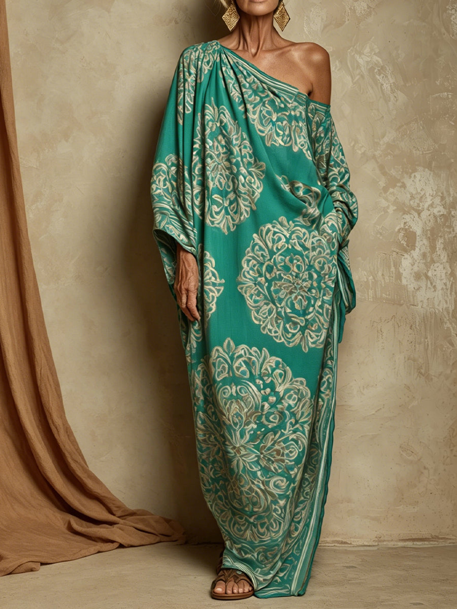 Resort Print Off-Shoulder Loose Print Maxi Dress
