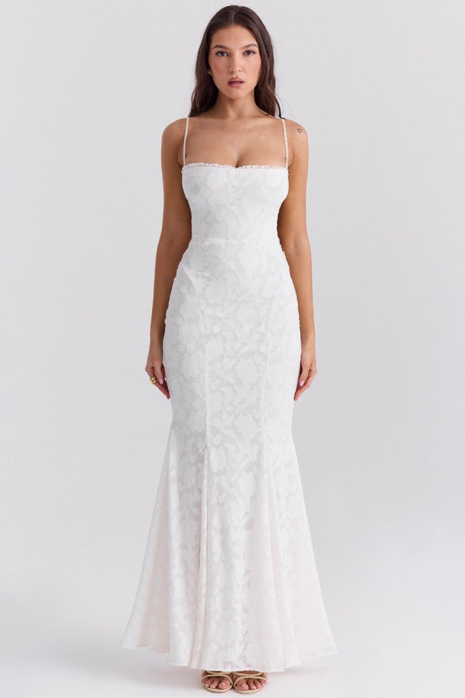White Spaghetti Strap Back Lace-up Dress 9