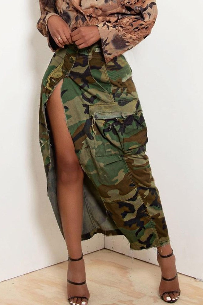 Washed Pocket Split Skirt