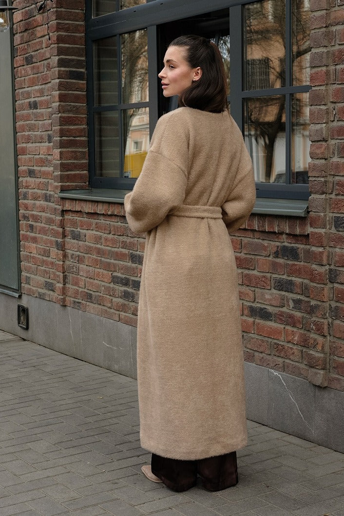 Chenille V Neck Belted Coat