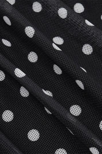 Black Polka Dot Ruched Lace Mesh Cami Maxi Dress 5