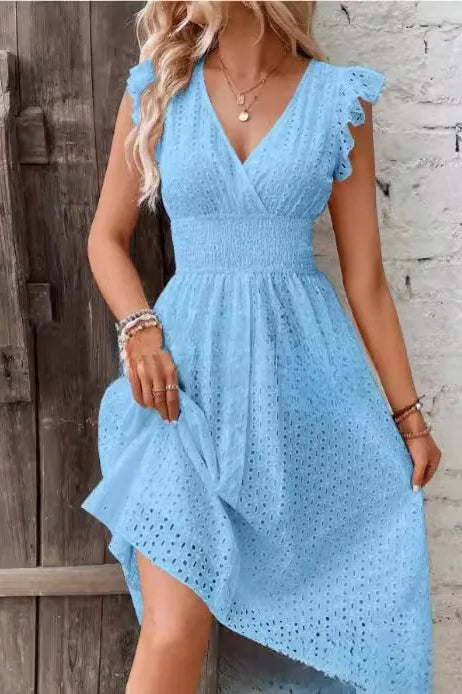 VNeck Lace Waist Mini Dress