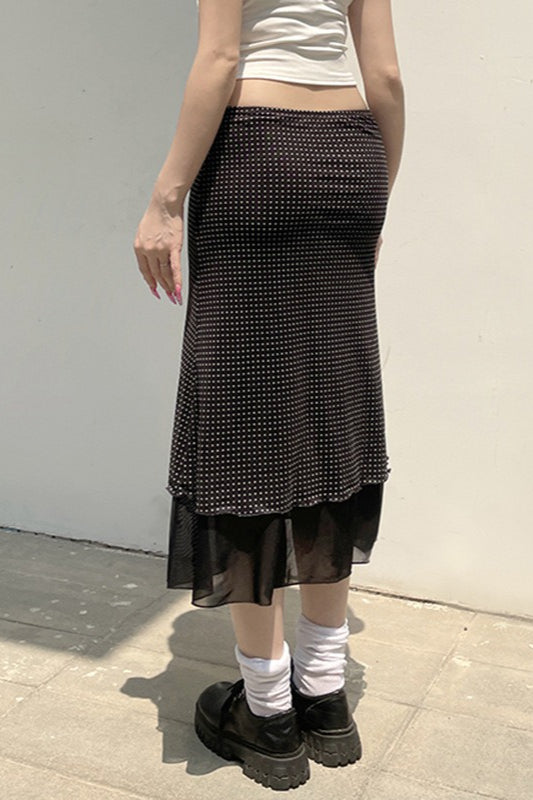 Polka Dot ALine Mesh Midi Skirt