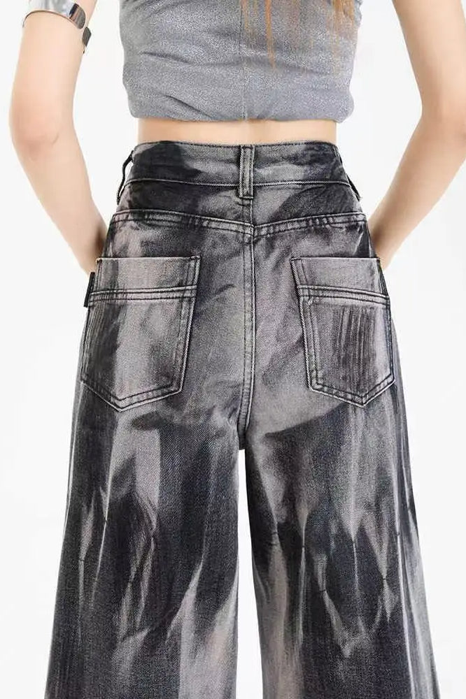 Black Tiedye Wideleg Jeans