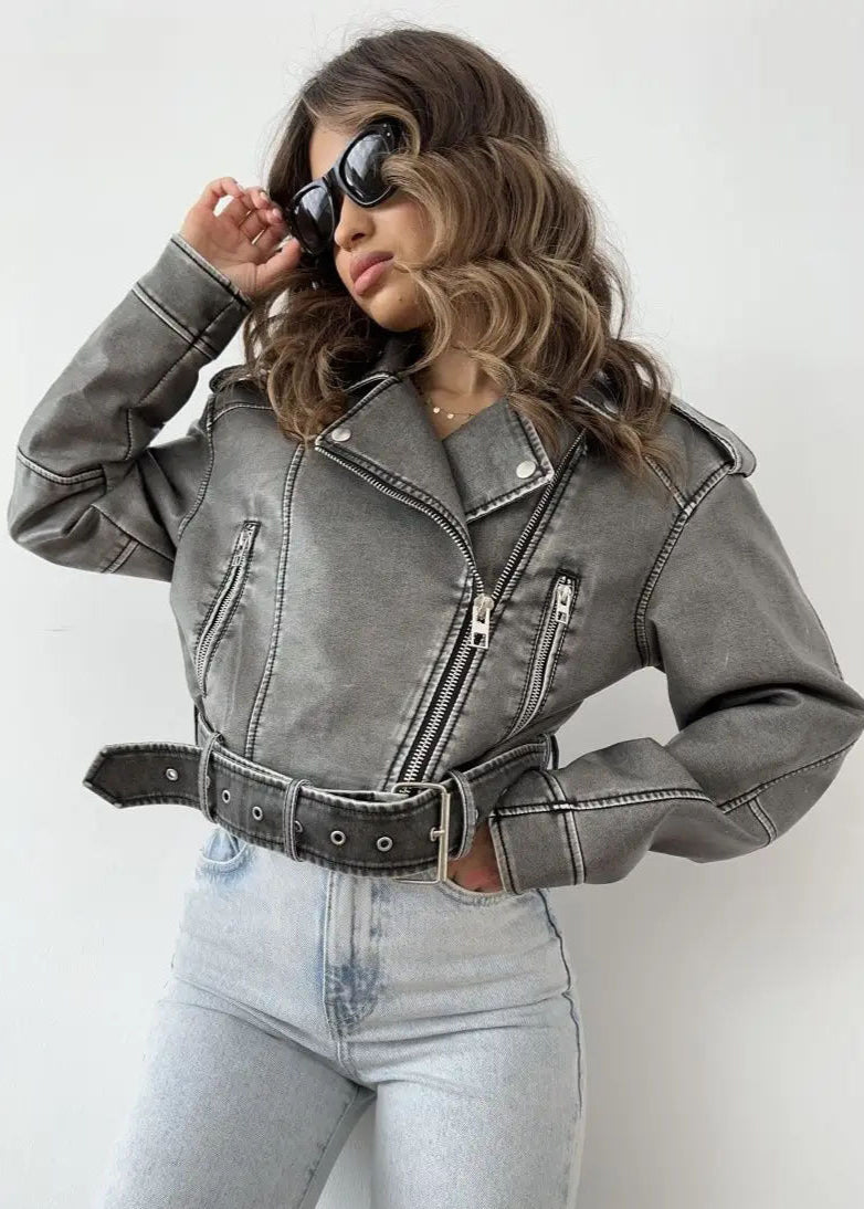 Washed Faux Leather Moto Jacket â€?Vintage Biker Edge