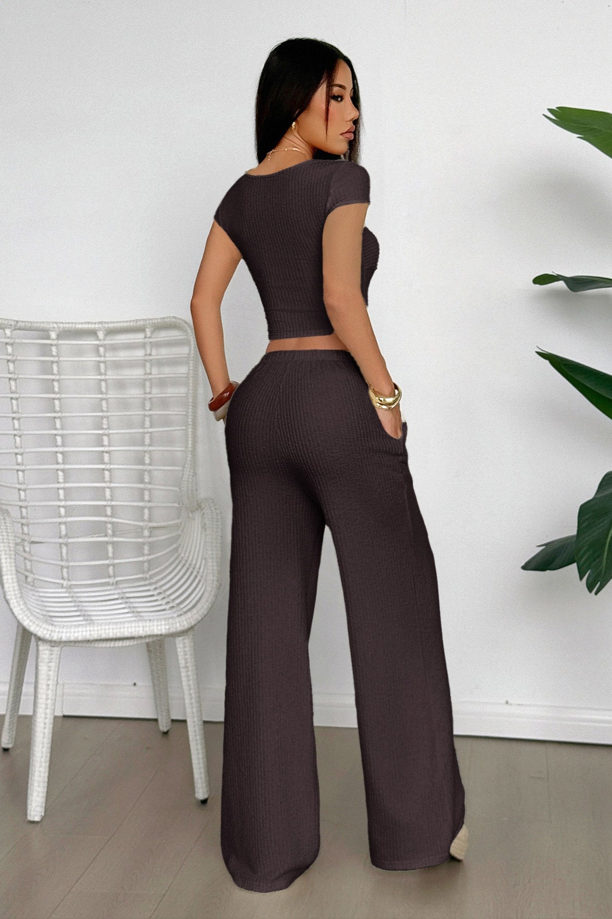 Y2K Crop Tank Top Wide Leg Two Piece Pants Set