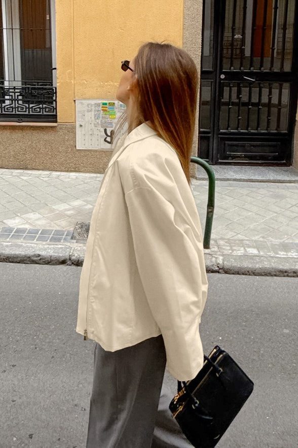 Khaki Cotton Lapel Casual Jacket