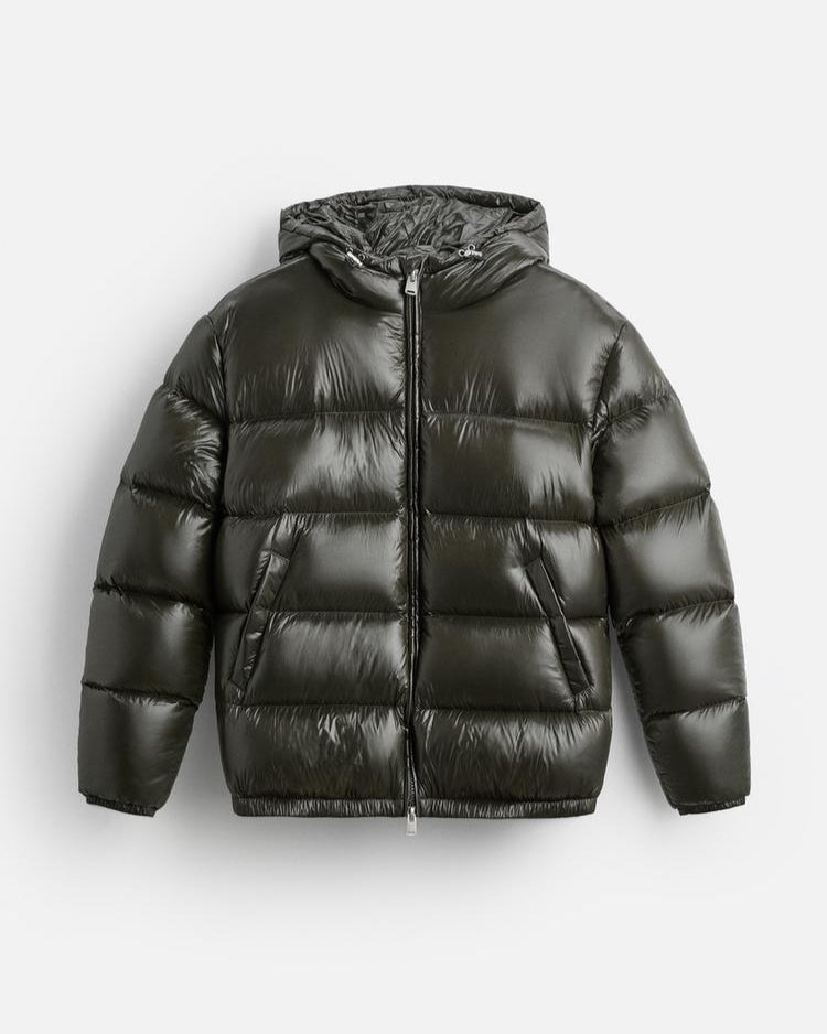Hooded Glossy Quilted Zip-Up Long Sleeve Puffer Jacket