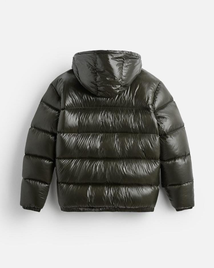 Hooded Glossy Quilted Zip-Up Long Sleeve Puffer Jacket