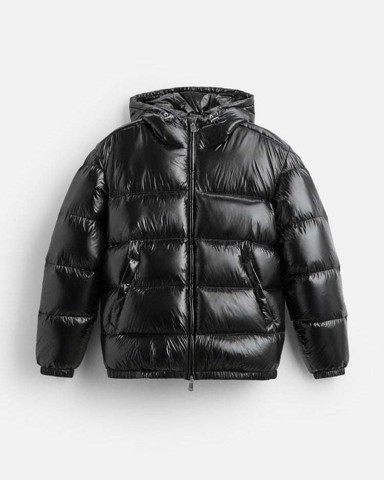 Hooded Glossy Quilted Zip-Up Long Sleeve Puffer Jacket