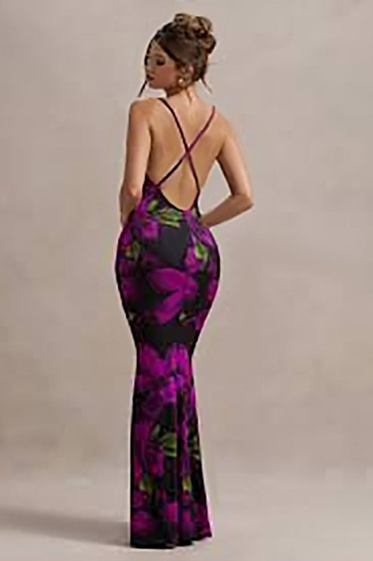 Floral CrossStrap Maxi Party Dress