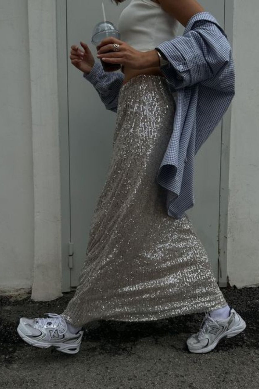 Glitter Sequin ALine Midi Skirt