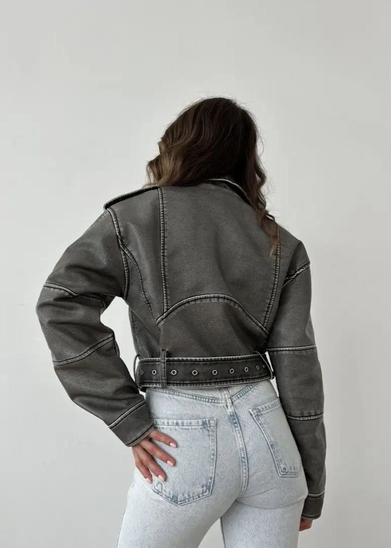 Washed Faux Leather Moto Jacket â€?Vintage Biker Edge