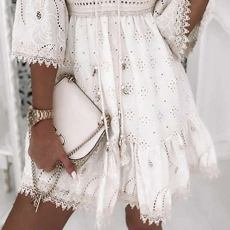 Natalia Premium Boho Lace Short Dress Chic Silhouette Collection