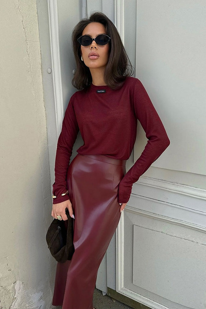 Angora Red Split Bodycon Skirt