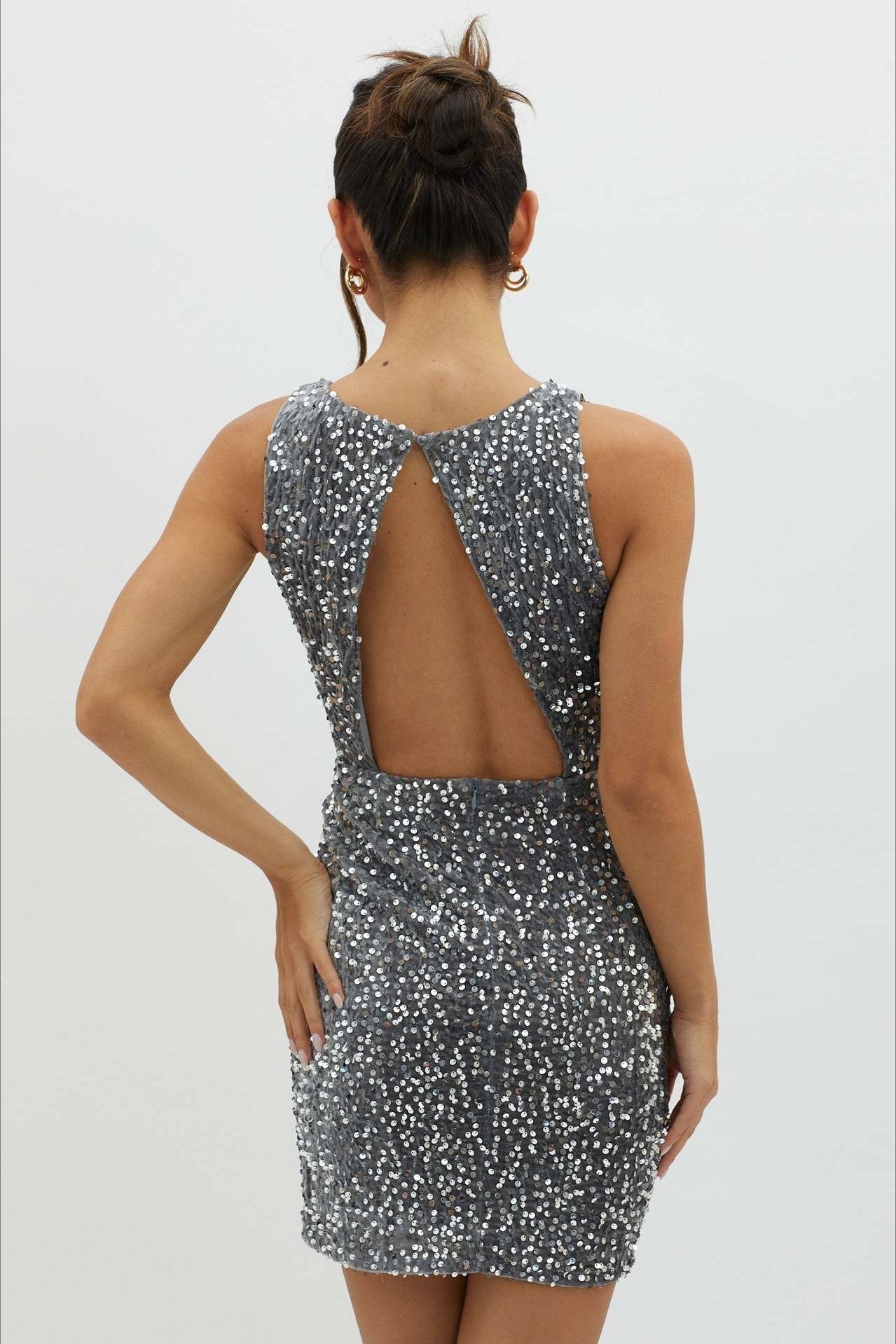 Backless Sleeveless Sequin Mini Dress 11