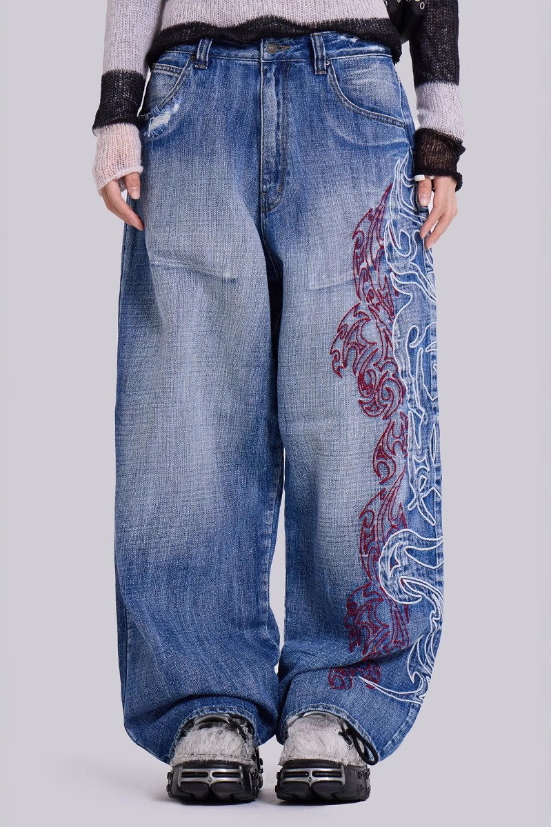 Y2K Embroidered Wide Jeans