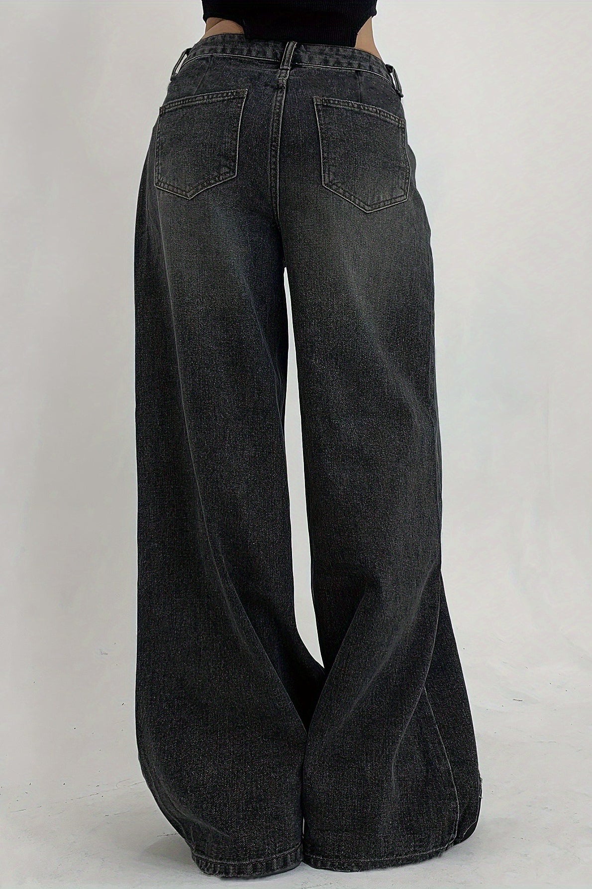 Distressed Wide Leg Floor Length Jeans