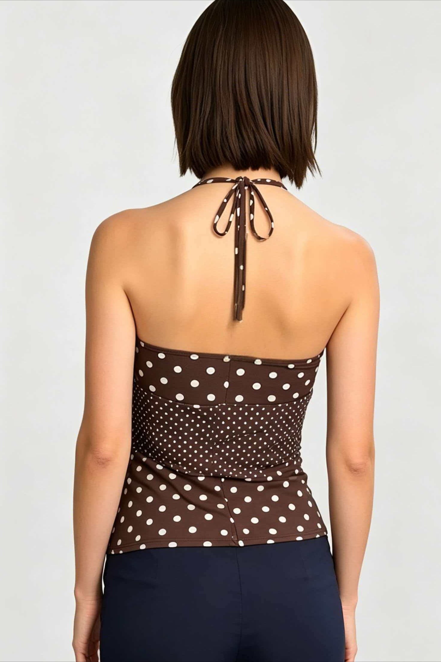 Polka dot ruched halter cami top