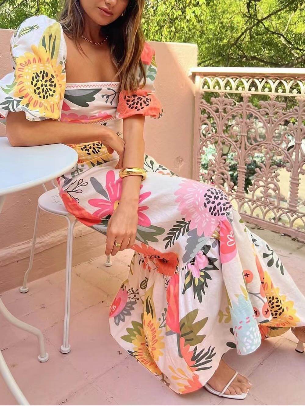 Zaira Minimalist Floral Long Dress Statement Occasion Edit