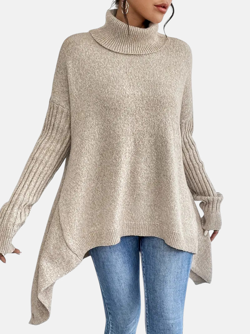 Turtleneck Ribbed Long Sleeve Oversized Longline Knit Sweater