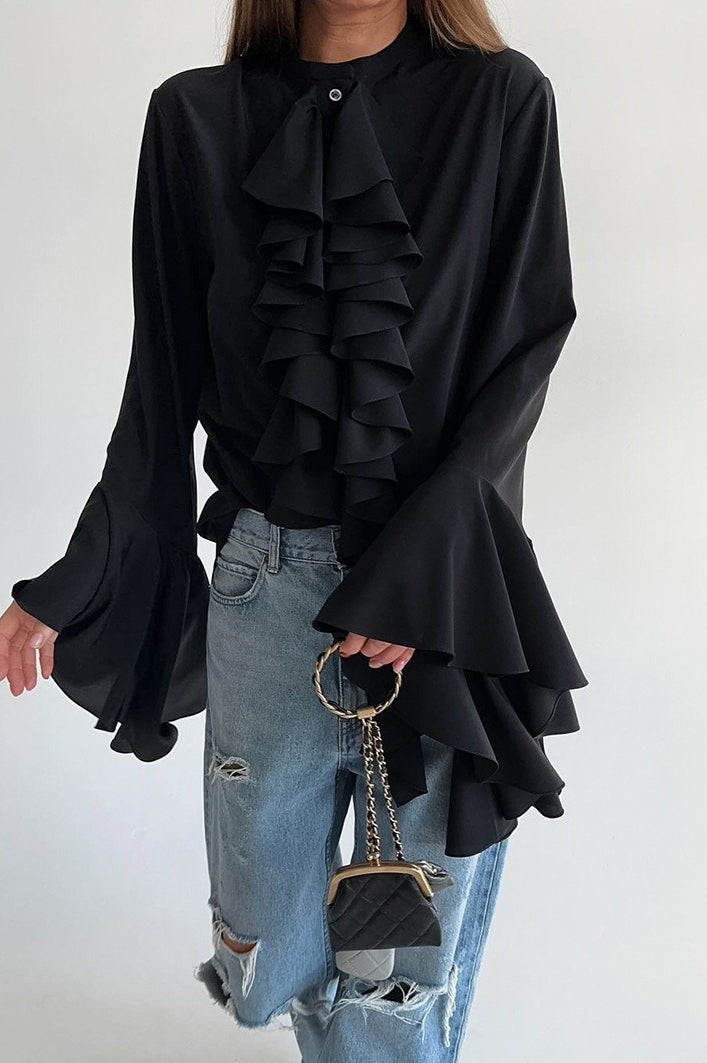 Ruffled Long-Sleeve Elegant Blouse