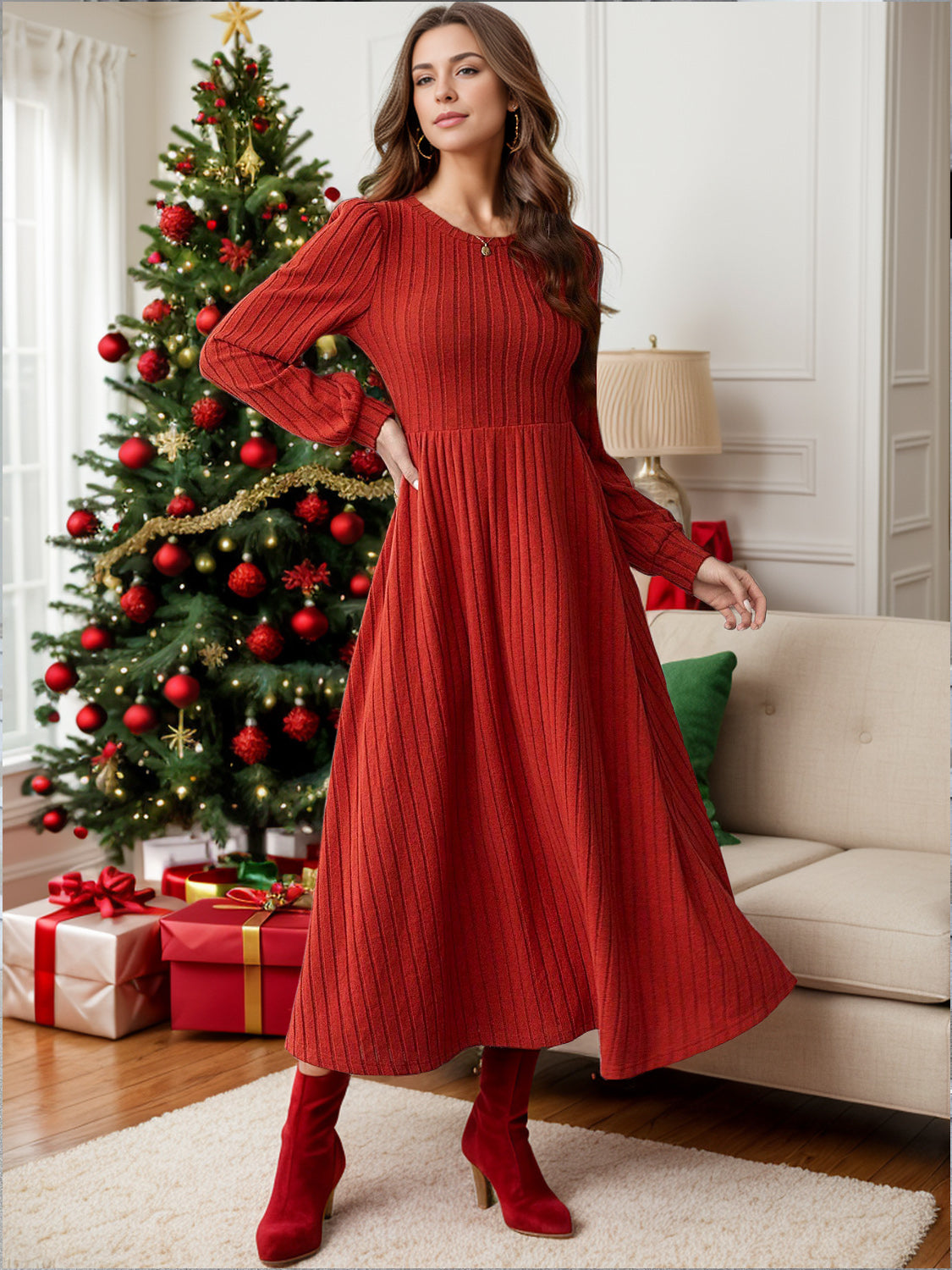 Agnes Ribbed Long Sleeve Dress with Relaxed Fit and Modern Casual Wear