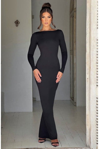 Long Sleeve Backless Bodycon With Side Slit Dress 9