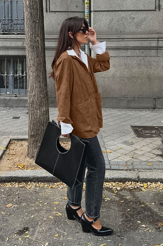 Maillard Brown Suede Loose Collared Jacket