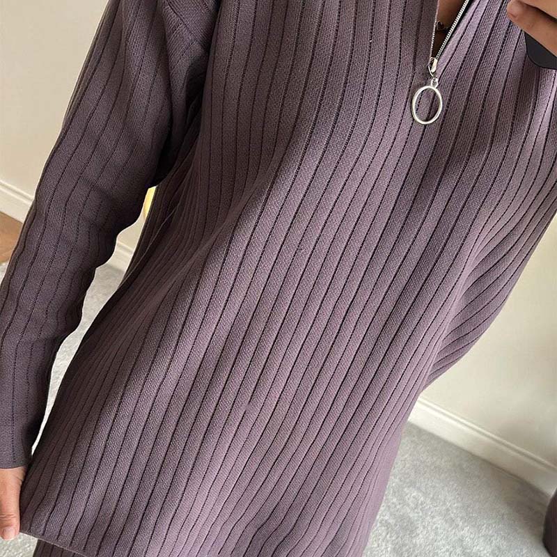 Cozy Ribbed Knit with Slit-Leg Pants(Two-Piece Set)