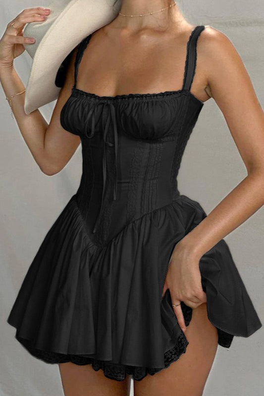 Spaghetti Strap Lace Trim Ballet Neck A-Line Mini Dress 7