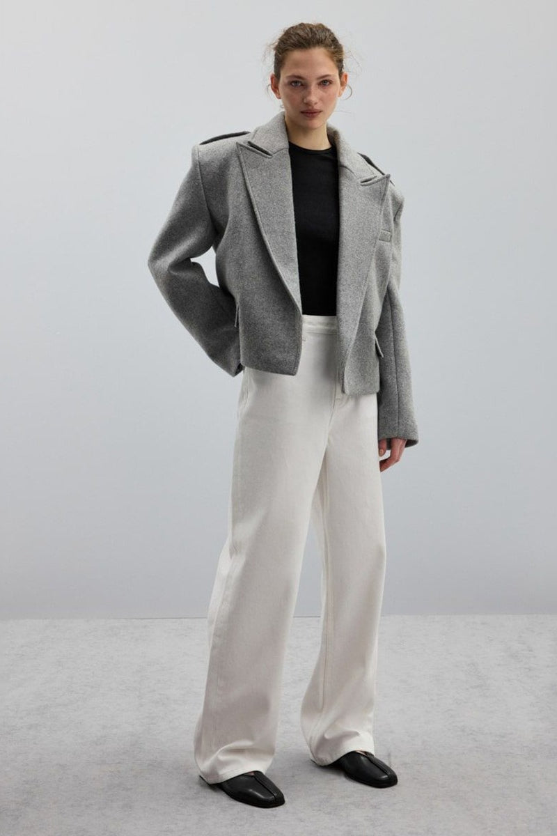 Wool Blend Epaulet Blazer Coat