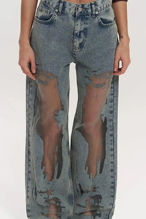 Cutout Textured Wide Jeans