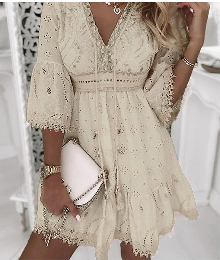 Natalia Premium Boho Lace Short Dress Chic Silhouette Collection