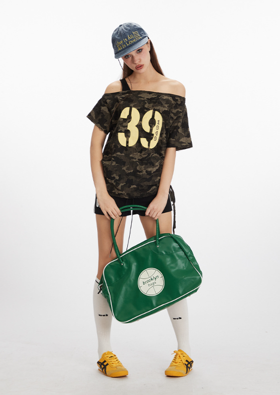 Camouflage Off-Shoulder Short-Sleeved