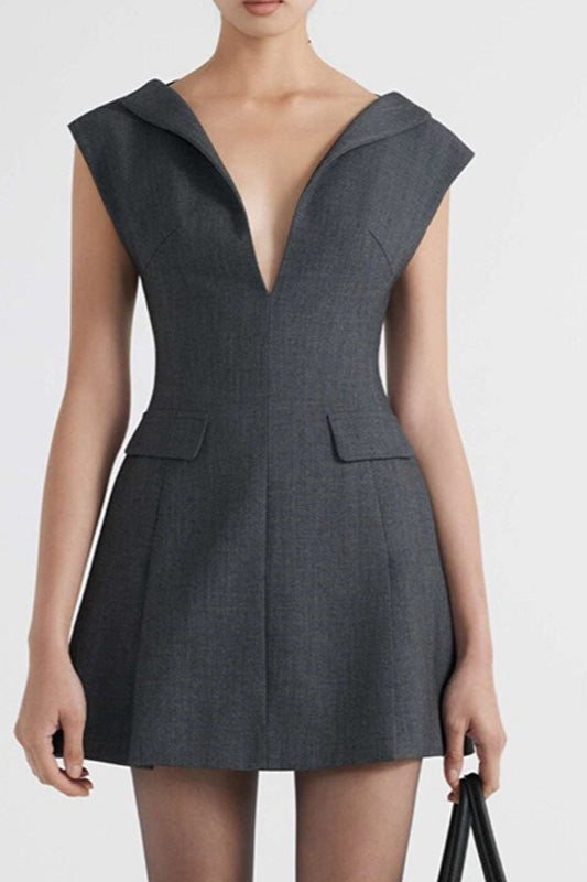 Solid V Neck Slim A Line Elegant Work Dress